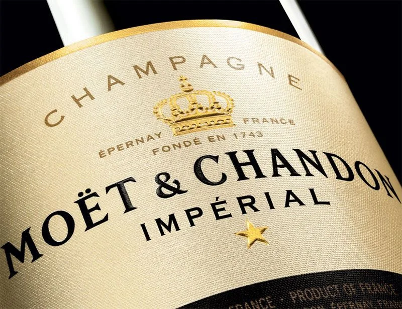 Close-up of the label of Moët & Chandon Brut Impérial champagne
