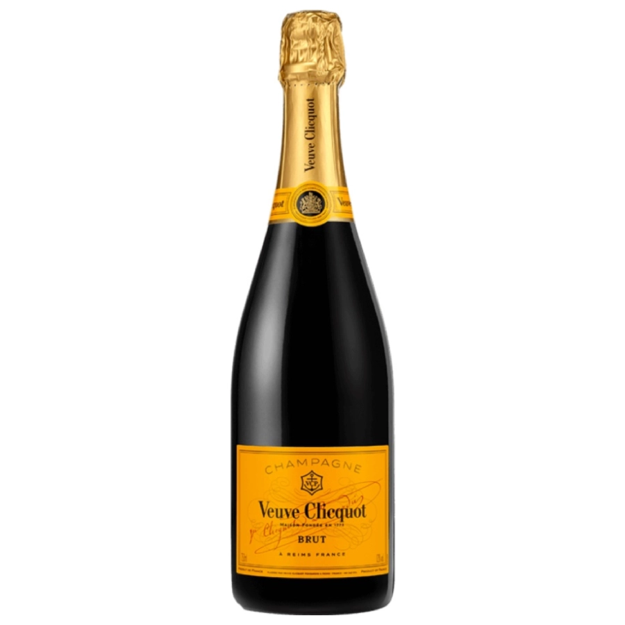 Bottle of Veuve Clicquot Brut champagne with yellow label