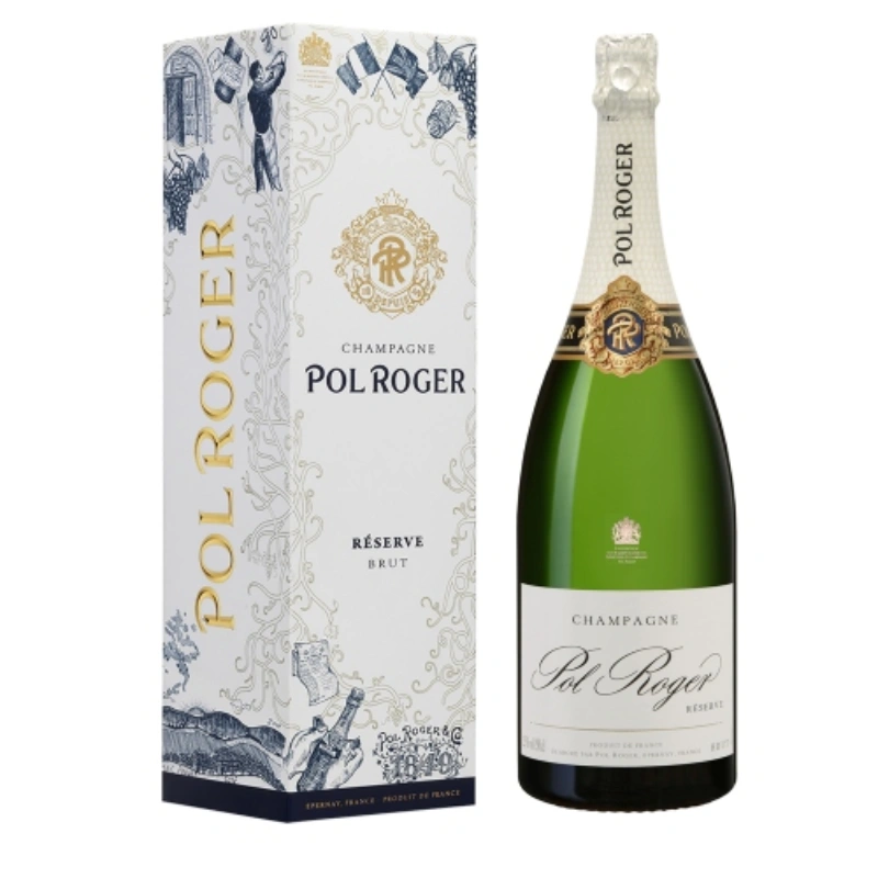 Pol Roger Brut Réserve Magnum champagne with a special edition gift box from the Champagne house Pol Roger
