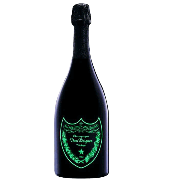 Dom Pérignon Luminous Vintage champagne bottle with illuminated label