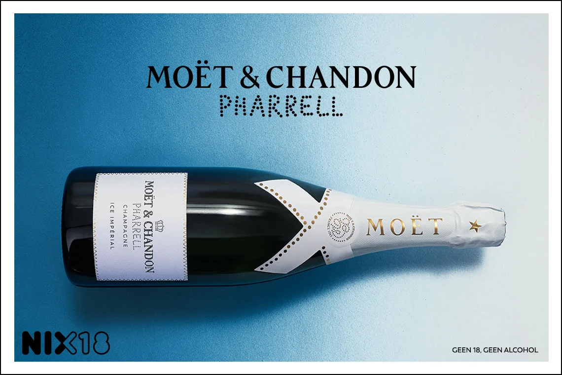 Moët & Chandon Ice Impérial Pharrell Williams bottle on blue background