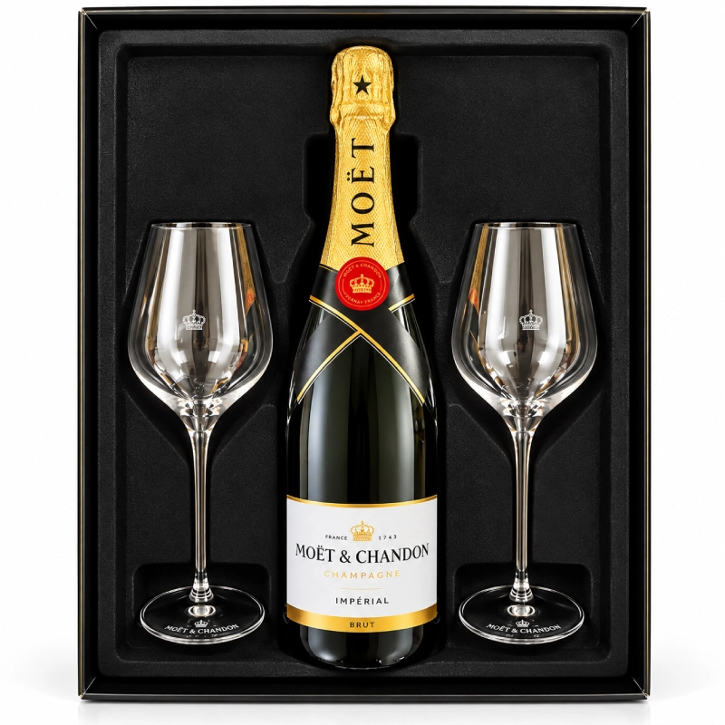 Moët & Chandon Rosé Impérial 75CL in Black Gift Box with glasses