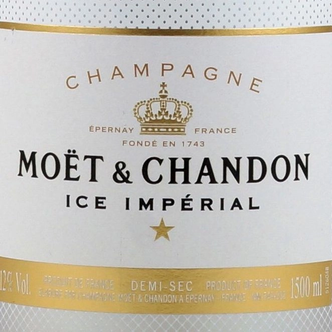 Close-up of the label on Moët & Chandon Ice Impérial Magnum 1.5 litre