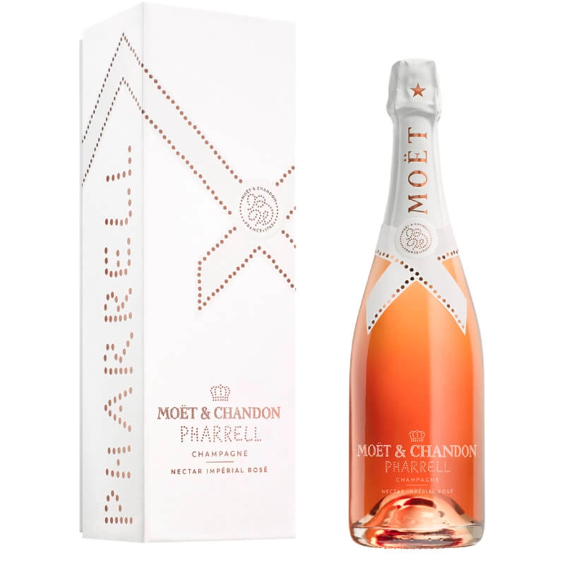 Moët & Chandon Pharrell Nectar Impérial Rosé champagne in gift box with white designer packaging