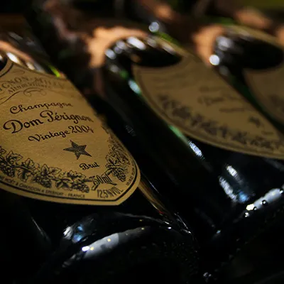Bottles of Dom Pérignon Vintage 2006 champagne lying side by side