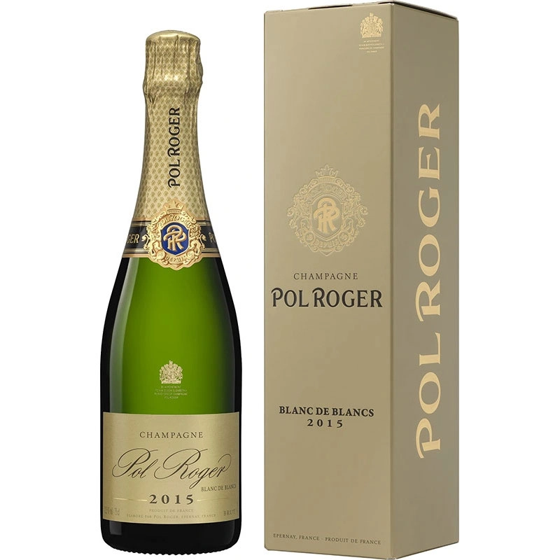 Pol Roger Blanc de Blancs 2015 champagne presented in a luxury gift box from the Champagne house Pol Roger