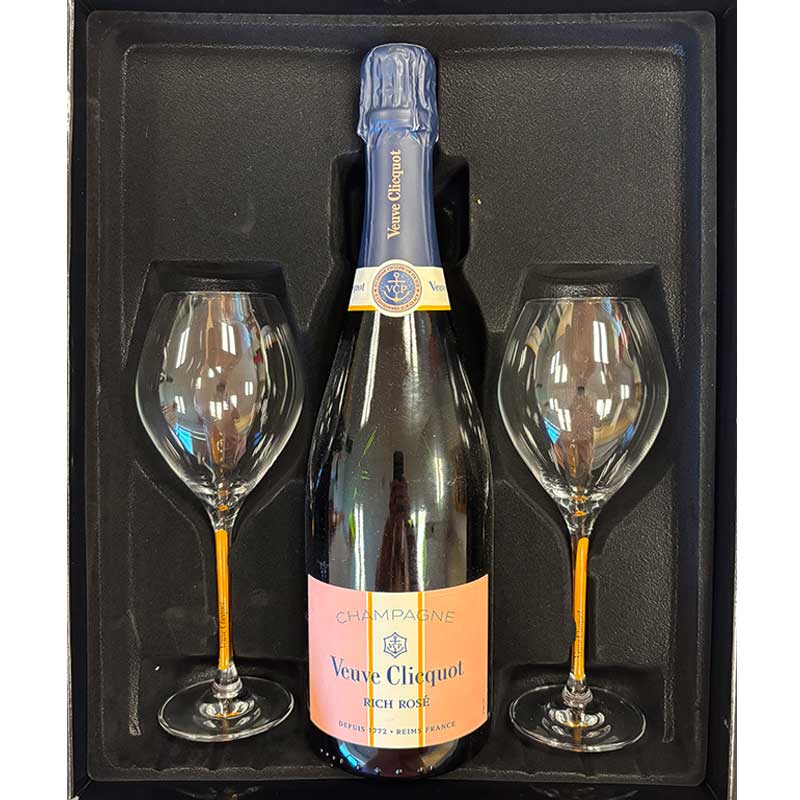 Veuve Clicquot Rosé 75CL in Luxury Gift Box with 2 champagne glasses